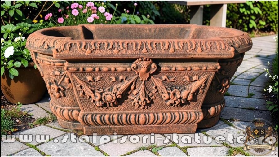 Jardinieră ornament flori, terracotta antichizat, model J8. (2)
