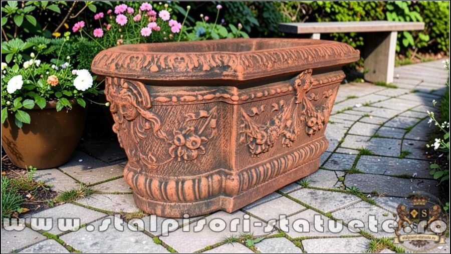Jardinieră ornament flori, terracotta antichizat, model J8. (3)