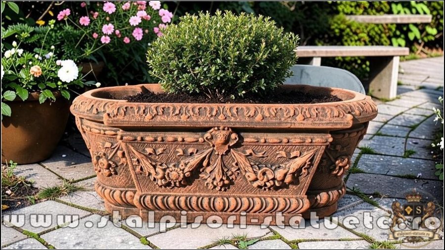 Jardinieră ornament flori, terracotta antichizat, model J8. (5)