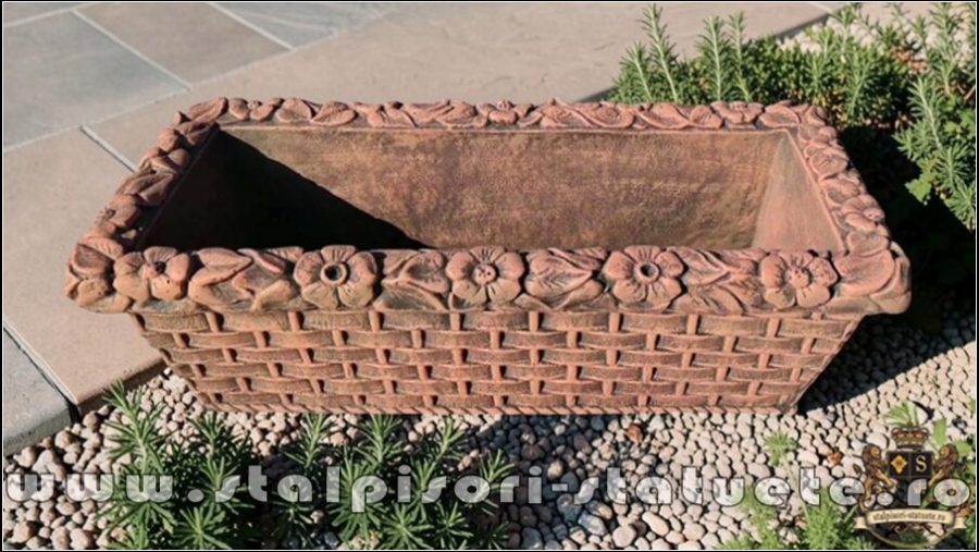 Jardinieră ornament flori, terracotta patinat, model J14. (1)