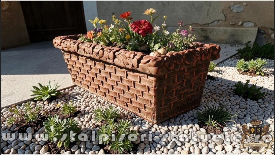 Jardinieră ornament flori, terracotta patinat, model J14. (4)