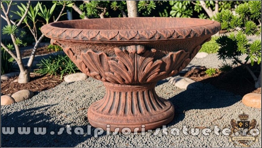 Vază mare, ornament stejar, terracotta antichizat, model V5. (1)