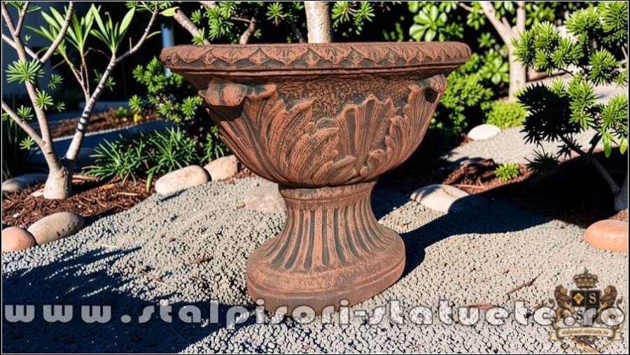 Vază mare, ornament stejar, terracotta antichizat, model V5. (2)