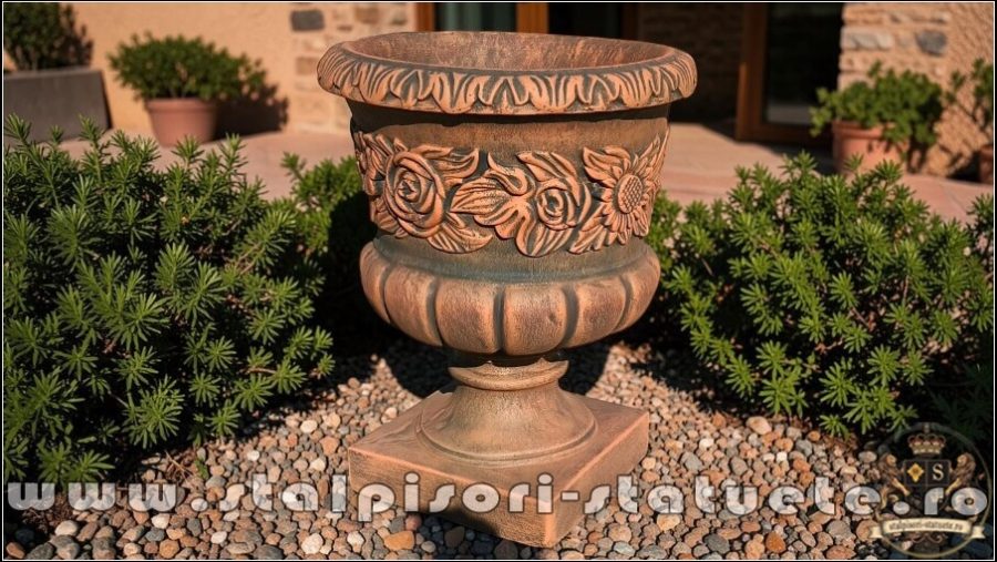 Vază ornament cu picior, terracotta patinat, model V7. (1)