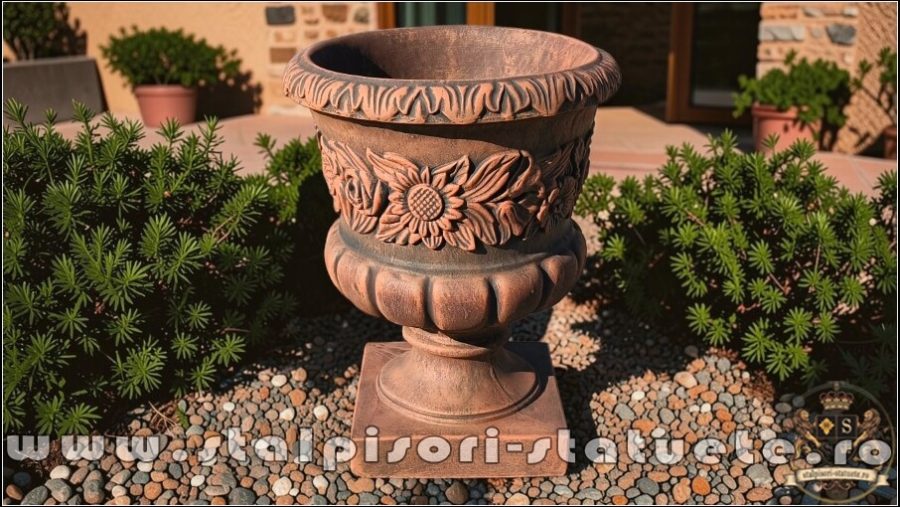 Vază ornament cu picior, terracotta patinat, model V7. (2)