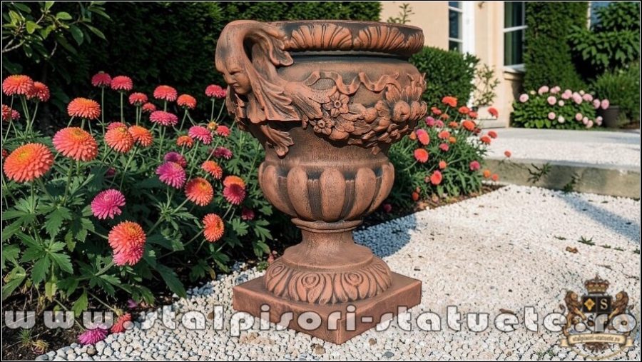 Vază ornament mare cu picior, terracotta patinat, model V6. (1)
