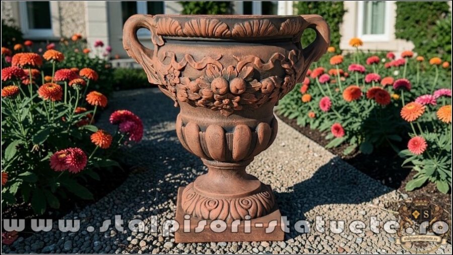 Vază ornament mare cu picior, terracotta patinat, model V6. (2)