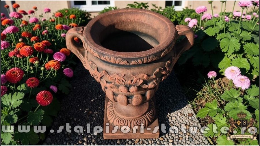 Vază ornament mare cu picior, terracotta patinat, model V6. (3)