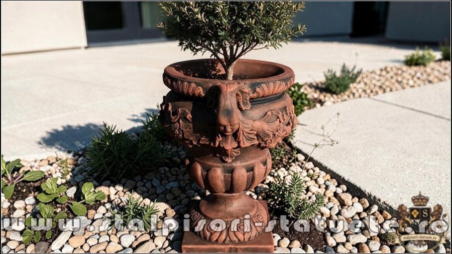 Vază ornament mare cu picior, terracotta patinat, model V6. (5)